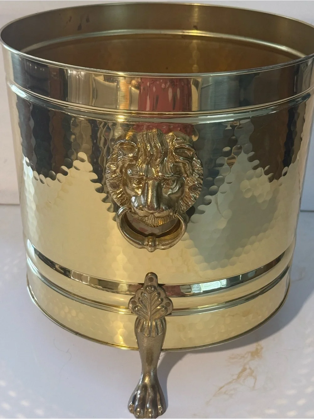 Vintage Brass 2 Headed Lion-Handled Decorative Planter - Gold Finish